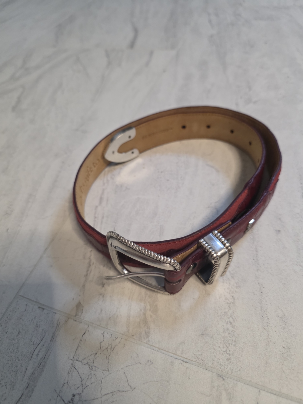 Ariat Red Leather Belt with Silver-Tone Western Buckle